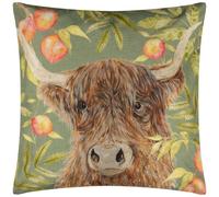 Evans Lichfield Grove Highland Cow Outdoor Cushion Cover, Olive, 43 x 43cm
