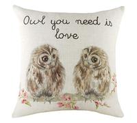 Hedgerow Owl Hand-Painted Watercolour Printed Cushion Evans Lichfield Multi 43cm x 43cm