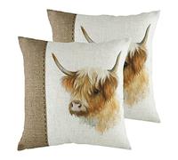 Evans Lichfield Hessian Cow Twin Pack Polyester Filled Cushions, White, 43 x 43cm