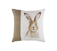 Hessian Hare Rectangular Hand-Painted Printed Piped Cushion Evans Lichfield White 43cm x 43cm