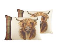 Evans Lichfield Hunter Highland Cow Polyester Filled Cushions (Twin Pack), Polyester, Multi