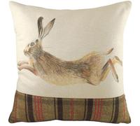 Evans Lichfield Hunter Leaping Hare Tartan Feather Rich Filled Cushion