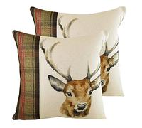 Evans Lichfield Hunter Stag Polyester Filled Cushions (Twin Pack), Polyester, Multi