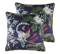 Evans Lichfield Jungle Lemur Feather Filled Cushions (Twin Pack), Polyester, Blue