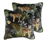 Evans Lichfield Jungle Tiger Feather Filled Cushions (Twin Pack), Polyester, Black