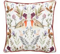 Evans Lichfield Mirrored Robin Watercolour Printed Piped Feather Rich Cushion