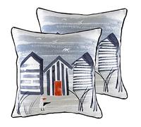 Evans Lichfield Nautical Beach Huts Feather Filled Cushions (Twin Pack), Polyester, Multi