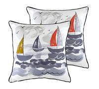 Evans Lichfield Nautical Sailboats Polyester Filled Cushions (Twin Pack), Polyester, Multi