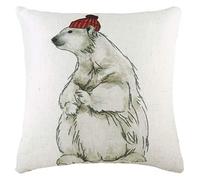 Evans Lichfield Polar Bear with Hat Feather Filled Cushion, Multi, 43 x 33cm