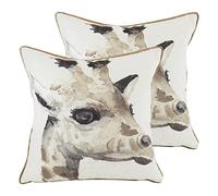 Evans Lichfield Safari Giraffe Twin Pack Polyester Filled Cushions White, White