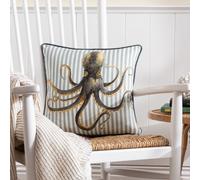 Evans Lichfield Salcombe Octopus Piped Feather Filled Cushion, Blue, 43 X 43Cm