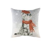 Evans Lichfield Snowy Cat Hand-Painted Watercolour Printed Cushion | Size: 43 cm x 43 cm Evans Lichfield Multicolor 43 cm x 43 cm