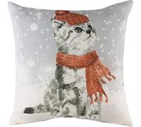 Evans Lichfield Snowy Cat with Scarf Cushion Cover, Multi, 43 x 43cm