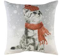 Evans Lichfield Snowy Cat With Scarf Polyester Filled Cushion