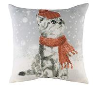 Snowy Cat Hand-Painted Watercolour Printed Cushion Evans Lichfield Multi 43cm x 43cm
