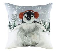 Evans Lichfield Cushion Cover Snowy Penguin with Earmuffs, Printed, Multi, 43 x 43 cm