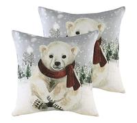 Evans Lichfield Snowy Polar Bear With Scarf Twin Pack Polyester Filled Cushions Multi, Multi