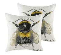 Evans Lichfield Species BumbleBee Polyester Filled Cushions (Twin Pack), Polyester, Linen, White