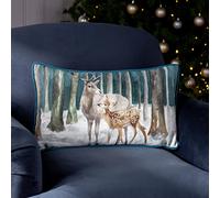 Evans Lichfield Stag Scene Velvet Piped Feather Rich Filled Cushion