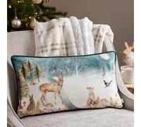 Evans Lichfield Stag Winter Velvet Polyester Filled Cushion, Green, 30 X 50Cm