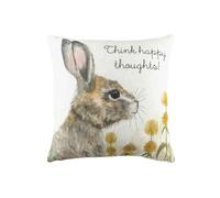 Woodland Hare Happy Thoughts Hand-Painted Printed Cushion Evans Lichfield Multi 43cm x 43cm