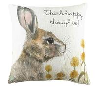 Woodland Hare Happy Thoughts Hand-Painted Printed Cushion Evans Lichfield Multi 43cm x 43cm