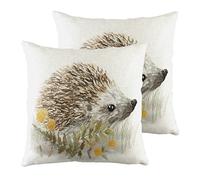 Evans Lichfield Woodland Hedgehog Feather Filled Cushions (Twin Pack), Polyester, Linen, White