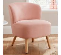 evans velvet accent chair with wooden legs in blush pink