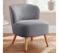 evans velvet accent chair with wooden legs in grey