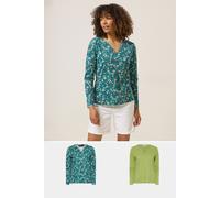 Evans Women's 2 Pack Cotton Notch Neck T-Shirts in Green | Size: 14 Evans Green 14