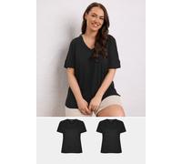 Evans Women's 2 Pack V-Neck Modal T-Shirts in Black | Size: 16 Evans Black 16