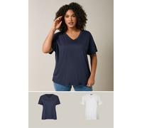 EVANS 2 Pack Curve Blue & White V-Neck Modal Rich T-Shirts - Women's - Plus Size Curve