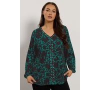 EVANS Curve Abstract Floral Stud Detail Top - Women's - Plus Size Curve Green