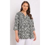 Evans Women's Abstract Pleat Front Henley Top in Black | Size: 22-24 Evans Black 22-24