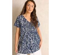 Evans Women's Abstract Premium Cotton Henley Top in Mid Navy | Size: 22-24 Evans Mid Navy 22-24