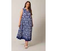 EVANS Curve Abstract Print Tiered Midaxi Dress - Women's - Plus Size Curve Blue