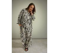 Evans Women's Abstract Wide Leg Linen Trousers in Natural | Size: 26-28 Evans Natural 26-28