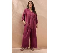 EVANS Curve Red Broderie Hem Linen Trousers - Women's - Plus Size Curve