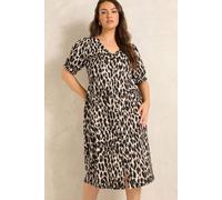 EVANS Curve Button Through Animal Print Midi Dress - Women's - Plus Size Curve Brown