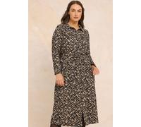EVANS Curve Natural Abstract Print Crepe Midi Shirt Dress - Women's - Plus Size Curve Brown