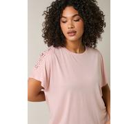Evans Women's Crochet Detail T-Shirt in Pink | Size: 22-24 Evans Pink 22-24