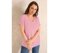Evans Women's Crochet Trim T-Shirt in Light Pink | Size: 26-28 Evans Light Pink 26-28