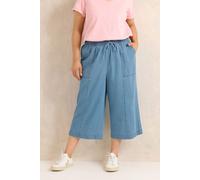 Evans Women's Cropped Pull On Cotton Trousers in Mid Blue | Size: 22-24 Evans Mid Blue 22-24