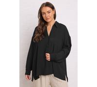 Evans Women's Dipped Hem Oversized Shirt in Black | Size: 18 Evans Black 18