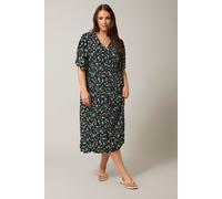 EVANS Curve Black & Pink Floral Print Midi Dress - Women's - Plus Size Curve