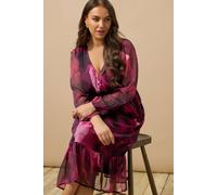 Evans Women's Floral Print Half Placket Dress in Pink | Size: 26-28 Evans Pink 26-28