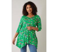 Evans Women's Floral Print Hanky Hem Top in Green | Size: 30-32 Evans Green 30-32