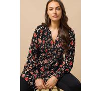Evans Women's Floral Print Pintuck Blouse in Black | Size: 22-24 Evans Black 22-24