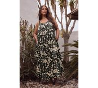 Evans Women's Floral Print Pleat Front Linen Dress in Black | Size: 26-28 Evans Black 26-28