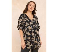 Evans Women's Floral Print Pleat Front Top in Black | Size: 18 Evans Black 18